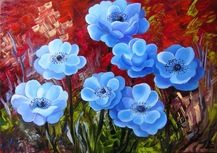 "Mėlyni anemonai " 50x35