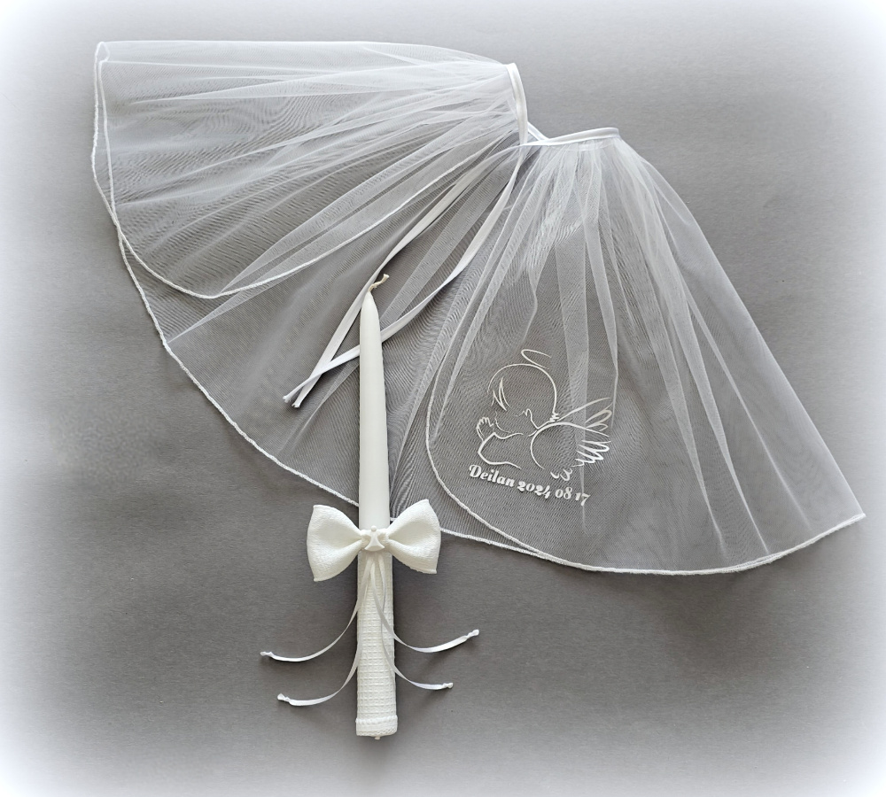 Krikštynų žvakė, galvajuostė,skraiste