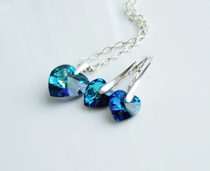 Swarovski širdelės, bermuda blue