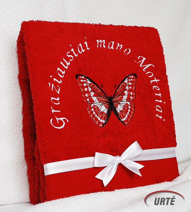 Dovana Moters dienos proga - siuvinėtas rankšluostis - drugelis