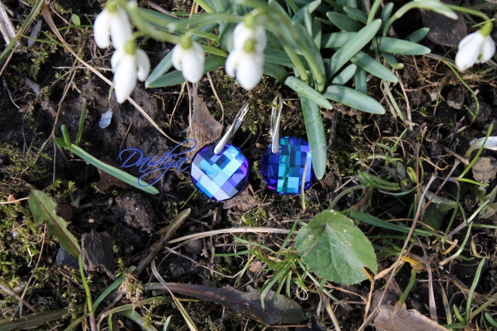 Mėlyni Svarovskio kristalai "Bermuda Blue", sidabriniai auskarų kabliukai