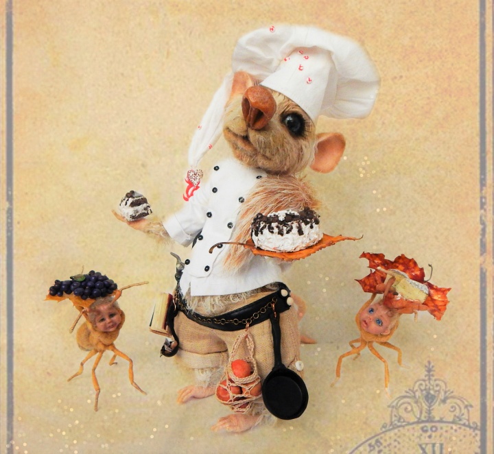 Nertas peliukas - kolekcinis žaislas - Slaptasis nykštukas virtuvės šefas ir mažieji pagalbininkai skruzdėliukai