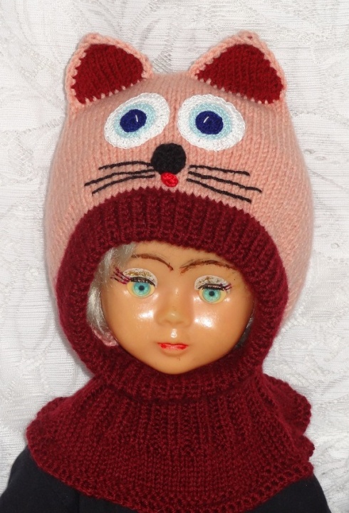 Kepurė šalmas mergaitei Rožinė-bordo katytė