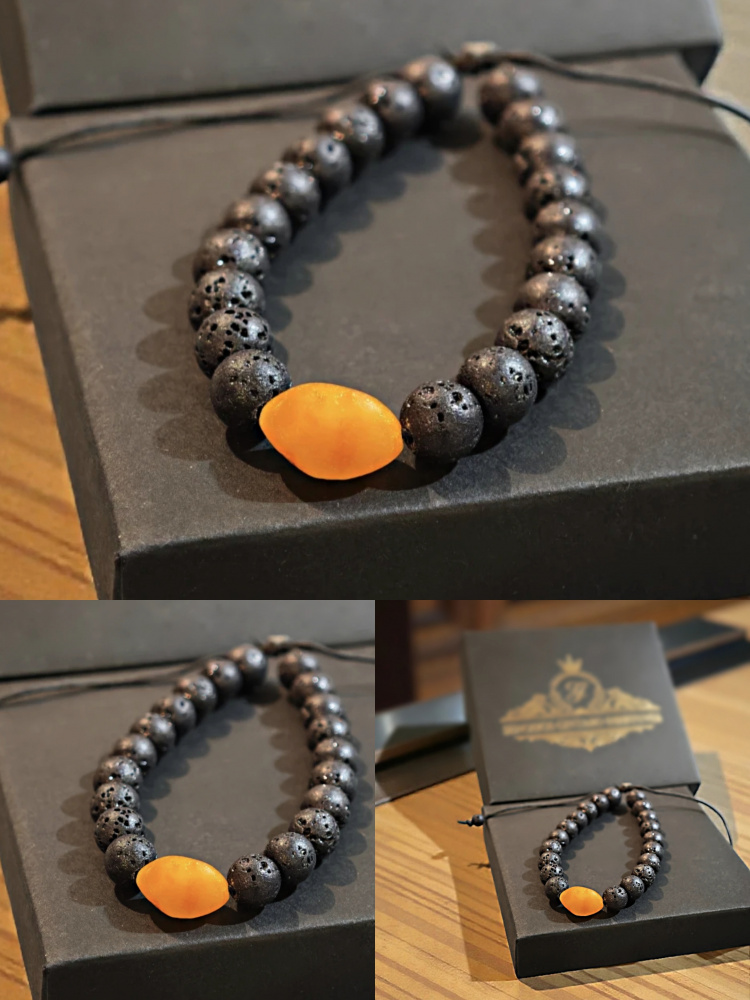 Apyrankė su lavos akmenėliais ir gintaru