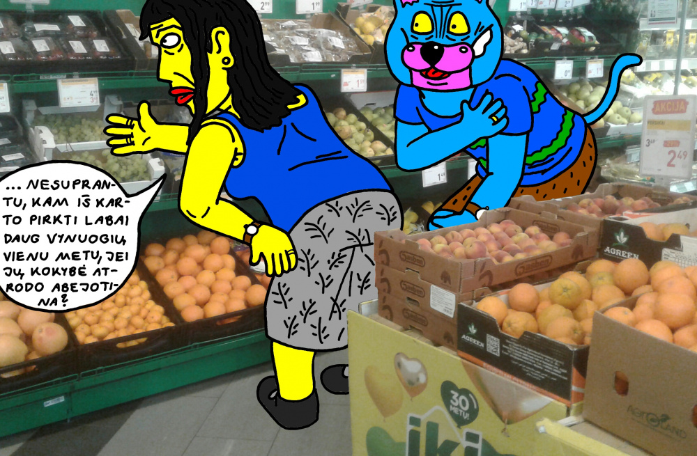Batuotas ir Ksena Katinai Panevėžio parduotuvėje "Iki" perka egzotinius vaisius