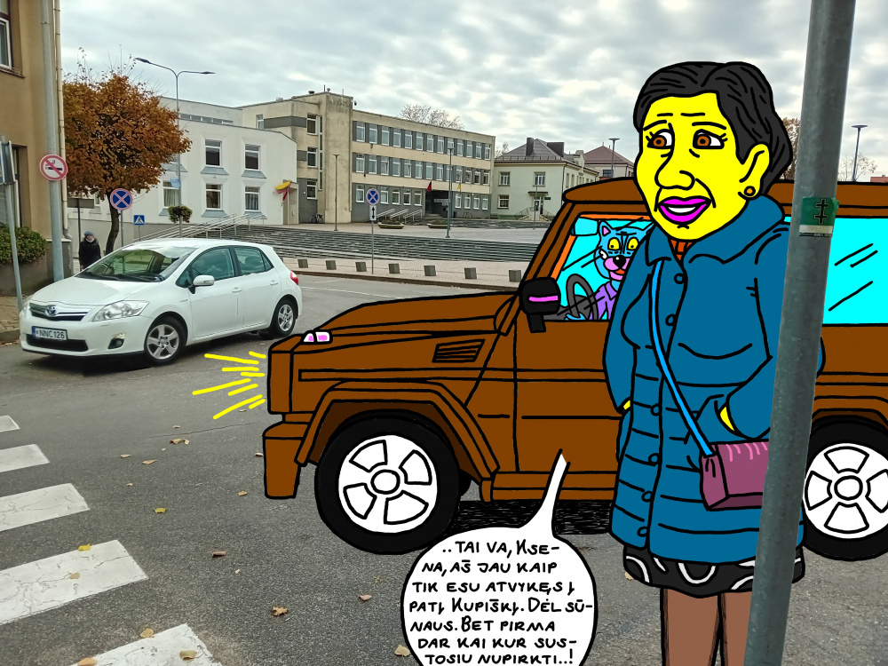 Batuotas Katinas per Kupiškį vairuoja savo visureigį "Mercedesą Geliką"