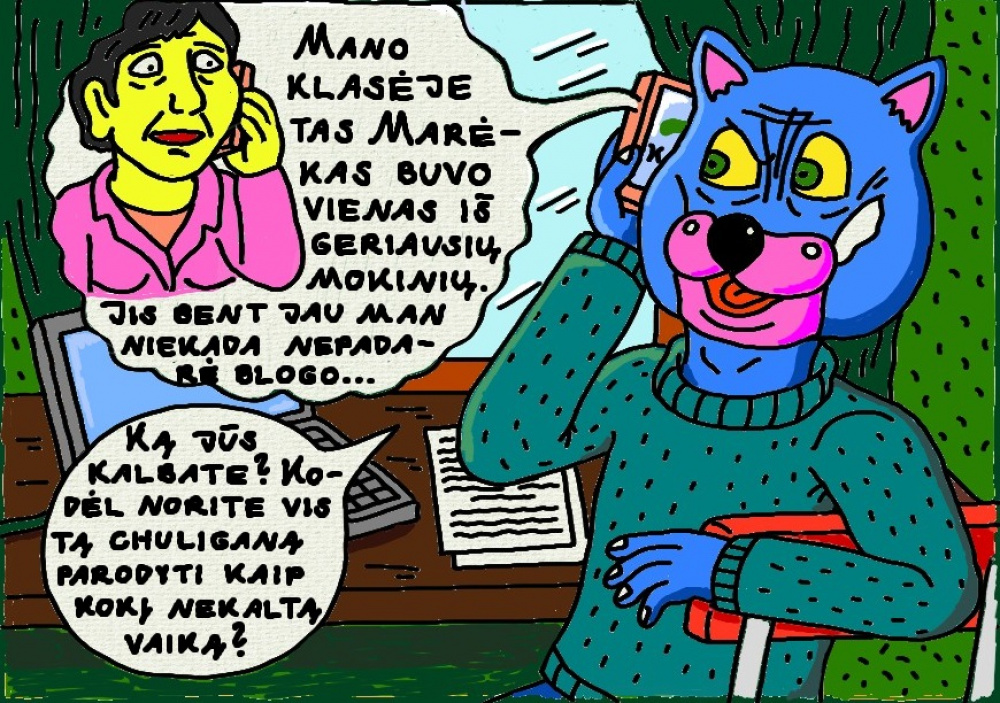 Batuotas Katinas telefonu kalbasi su chuligano Marėko buvusia "Profkės" klasės auklėtoja