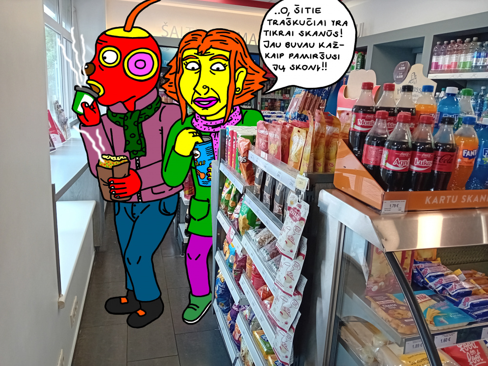 Burtininkai Tukurutis su žmona trumpam maitinasi kuro degalinėje, Kupiškyje