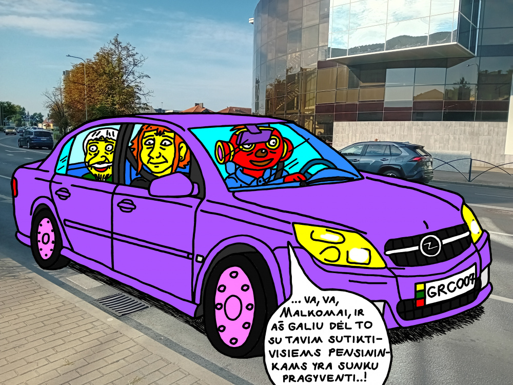 Burtininkas Tukurutis su artimaisiais lekia gatve per Panevėžį su savuoju "Opel Vectra"