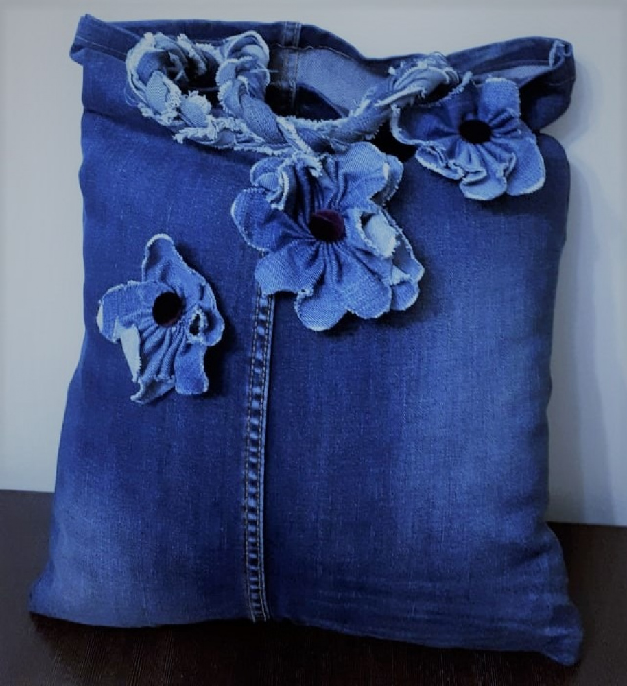 Džinsinis krepšys "Gėlės"