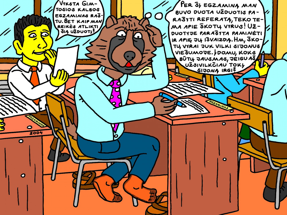 Ingridos nekenčiamas mokinys Usūrinis su klasiokais klasėje laiko Gimtosios kalbos egzaminą raštu