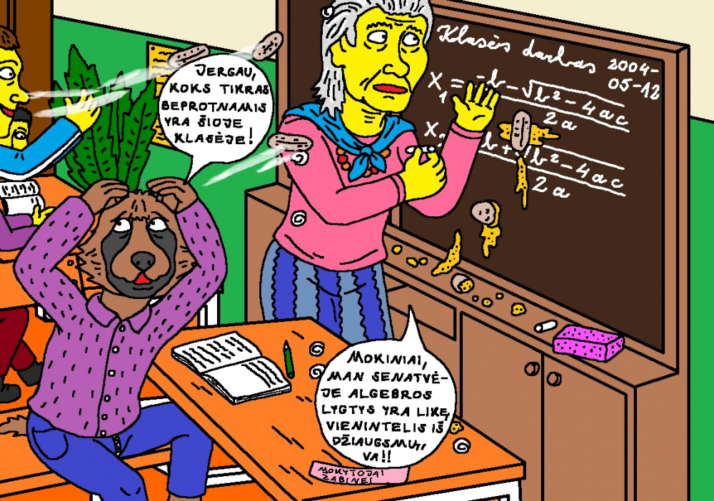 Ingridos nekenčiamo mokinio Usūrinio klasiokai per pamoką skriaudžia savo matematikos mokytoją