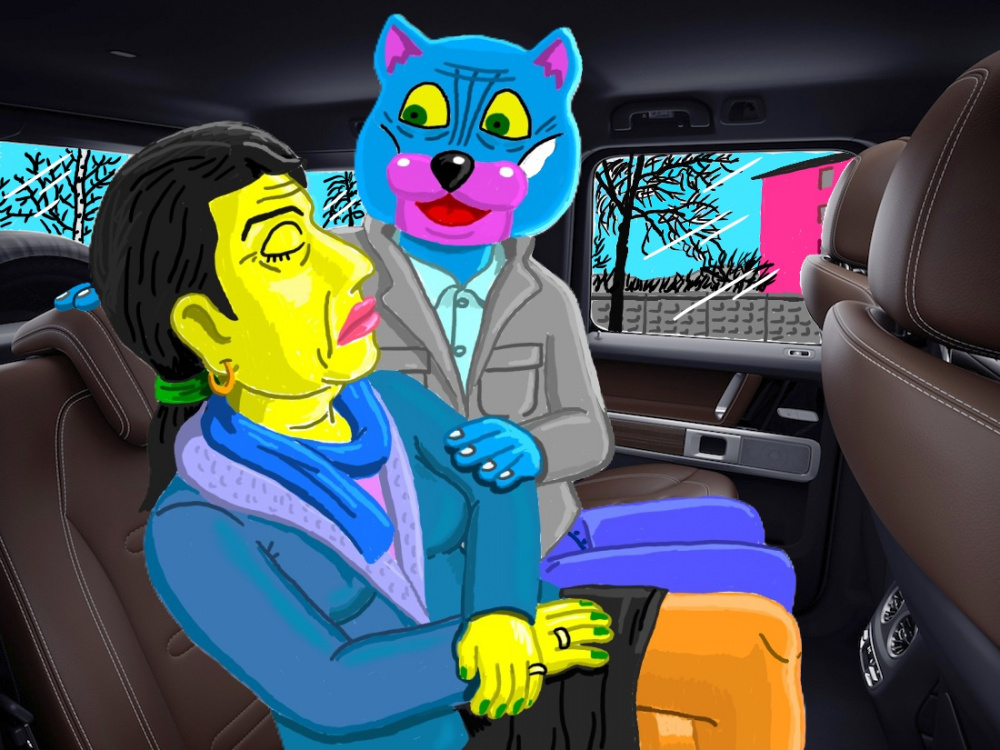 Katinų poros kelionė su savuoju "Mercedesu Geliku" važiuojant per Panevėžio miestą