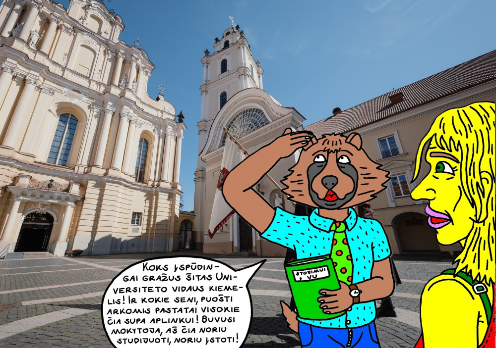 Mokinys Usūrinis Kumštis, lydimas buvusios mokytojos, po "Profkės" baigimo bando stoti į Vilniaus Universitetą