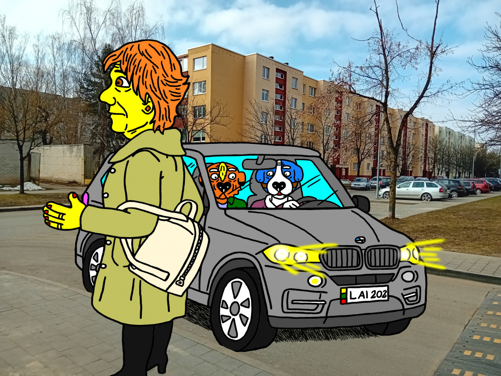 Musė ir Pupsis Šunėnai sukiojasi po Panevėžį jo gatvėmis su savuoju "BMW X5"