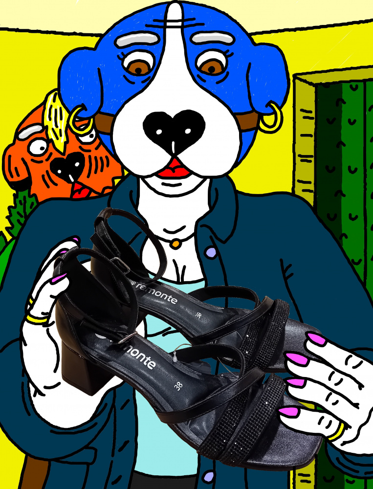 Musė Šunėnienė džiaugiasi savo įsigytais naujais bateliais su kulnu