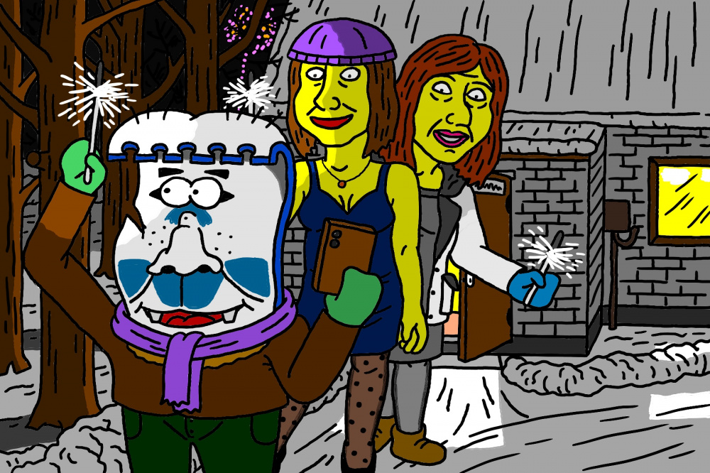 Popieriaus Popierėno šeimos namuose, Nyciuose lauke sutinkami Nauji metai