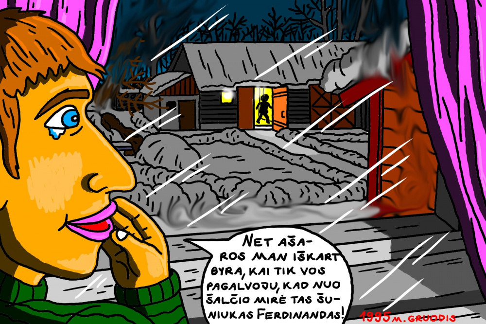 Prisiminimas apie liūdnus žiemos vakarus namuose, prie lango, po šuniuko netekties