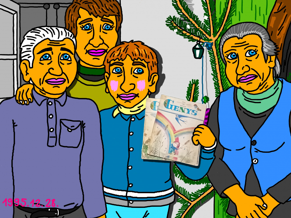 Prisiminimas apie susirgusio penktoko kalėdinį nusifotografavimą namie, prie pušelės