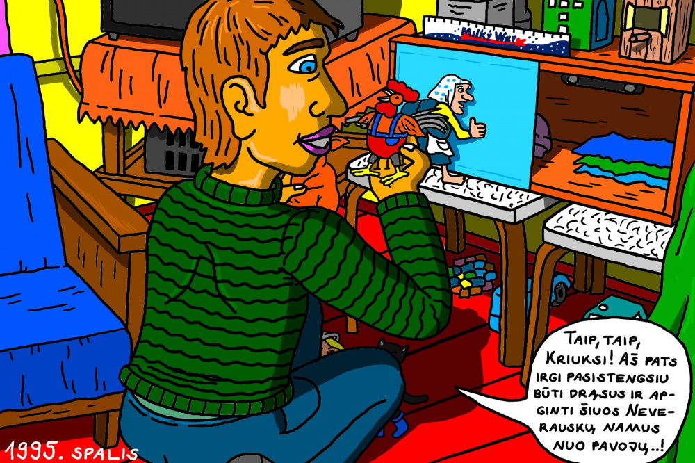 Prisiminimas apie vaikystės rudens meto žaidimus kambaryje su iškarpomis