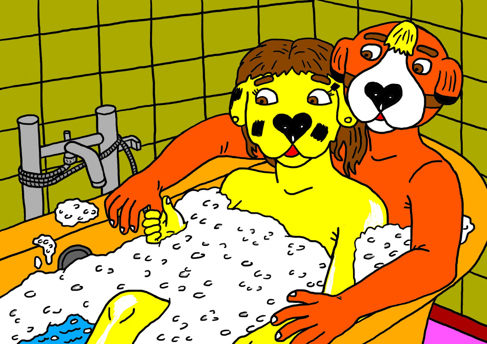 Raigardas Šunėnas su mergina Vilija mėgaujasi savo pačių artumu vonioje