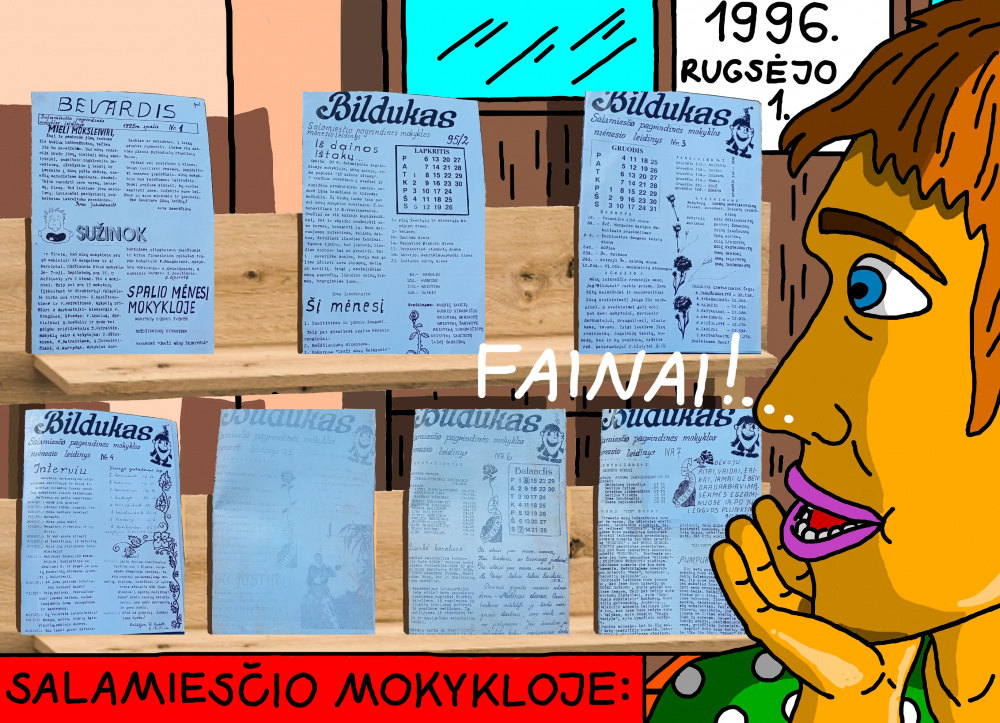Senas, mokyklinis Salamiesčio prisiminimas apie "Bilduko" numerių rinkinį mokyklos klasėje, rugsėjo pirmąją