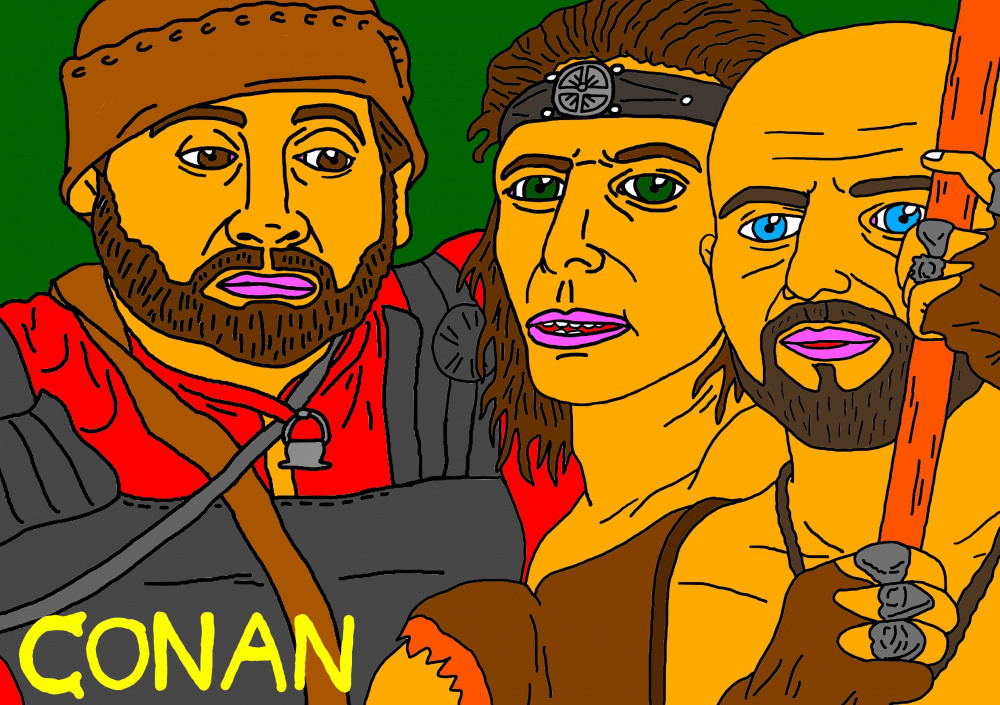 Serialo "Conan" trys veikėjai kovotojai