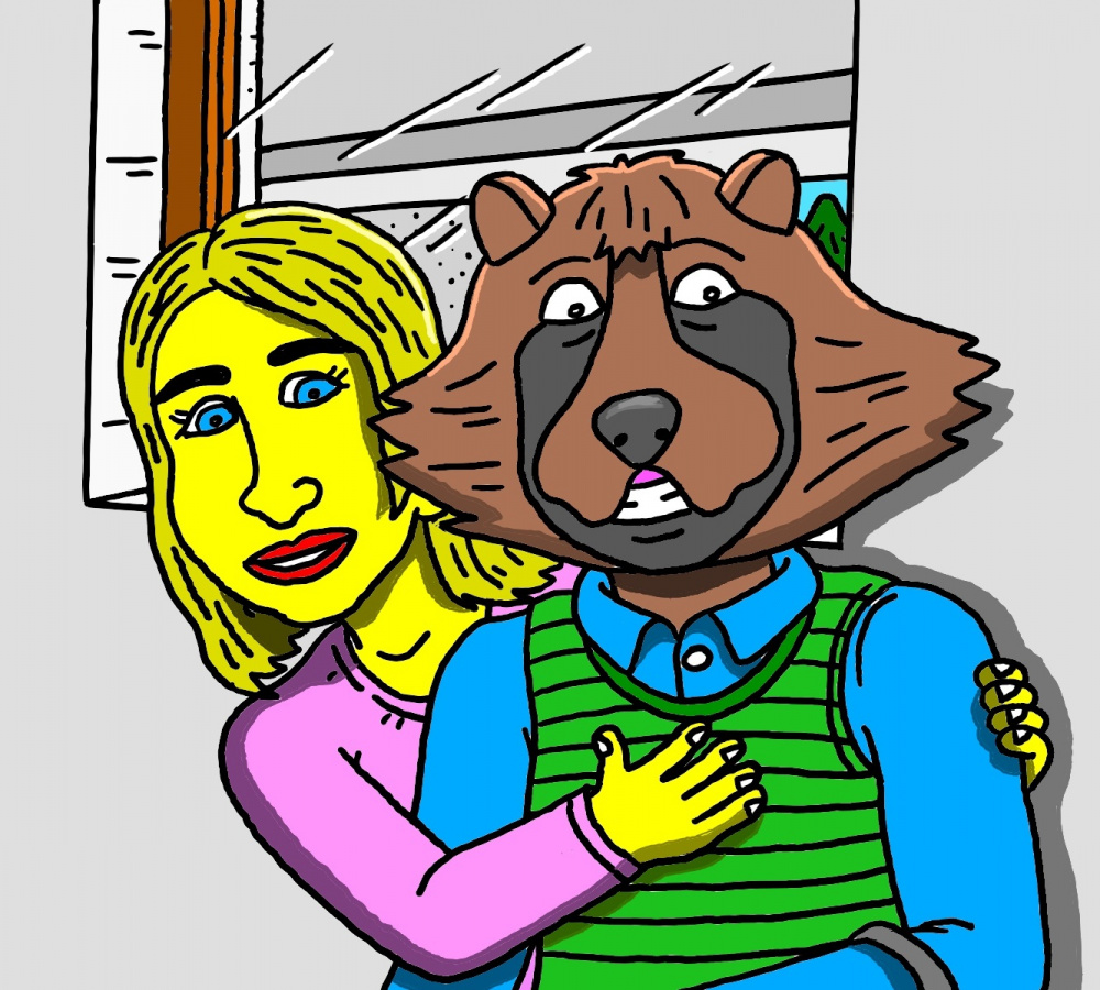 Vaikinas Usūrinis Kumštis ir jo pana Vilma "Profkės" koridoriuje stovi kartu