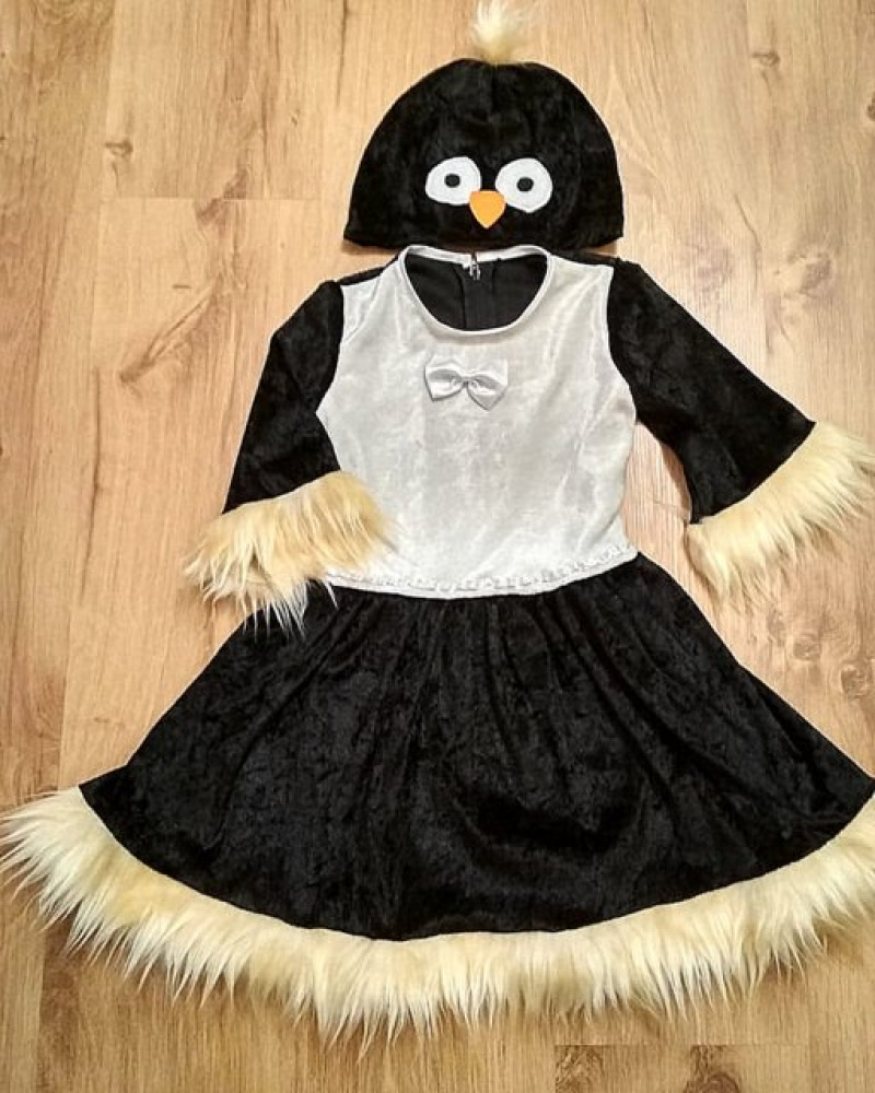 Vaikiškas karnavalinis pingvinukės kostiumas mergaitei