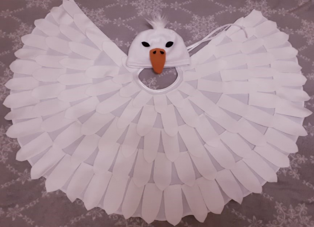 Žąsino, žąsies, balto paukščio vaikiškas karnavalinis kostiuma